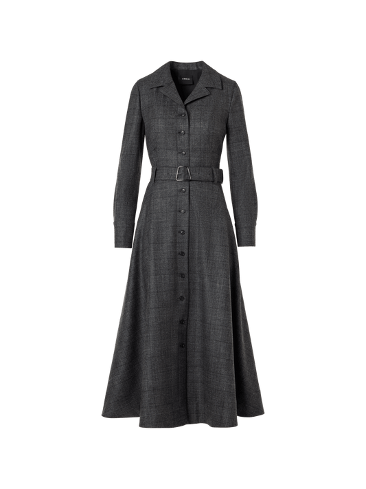 Designer Flared Midi Dress with Lapel Collar - grey - black
