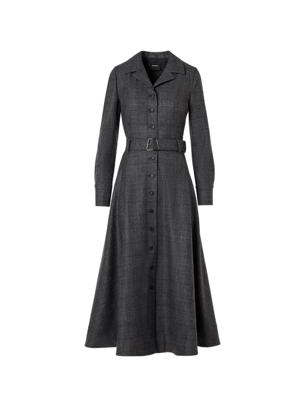 Designer Flared Midi Dress with Lapel Collar - grey - black