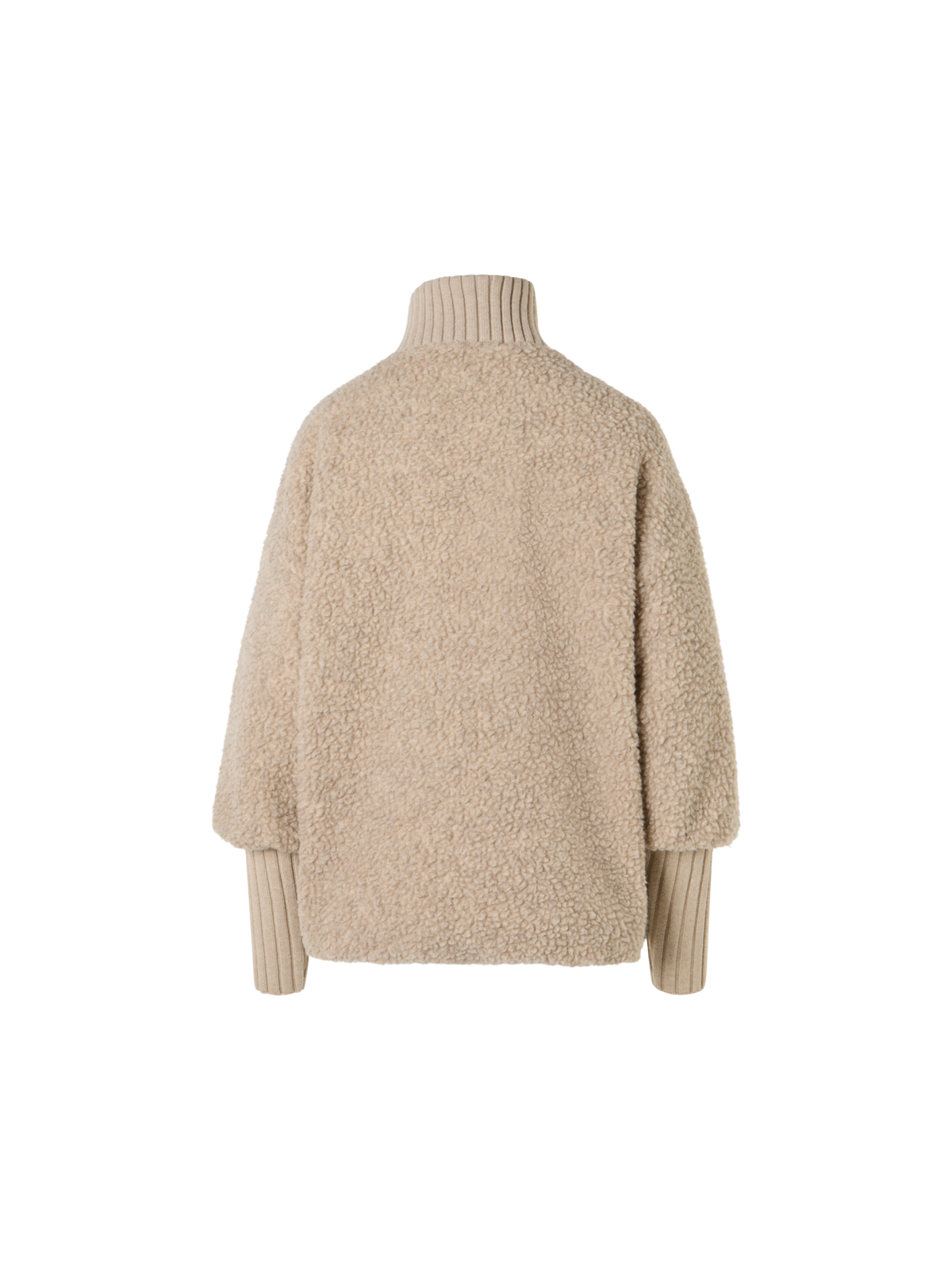 Designer Fleece Bouclé Quilted Jacket with High Knit Cuffs - beige