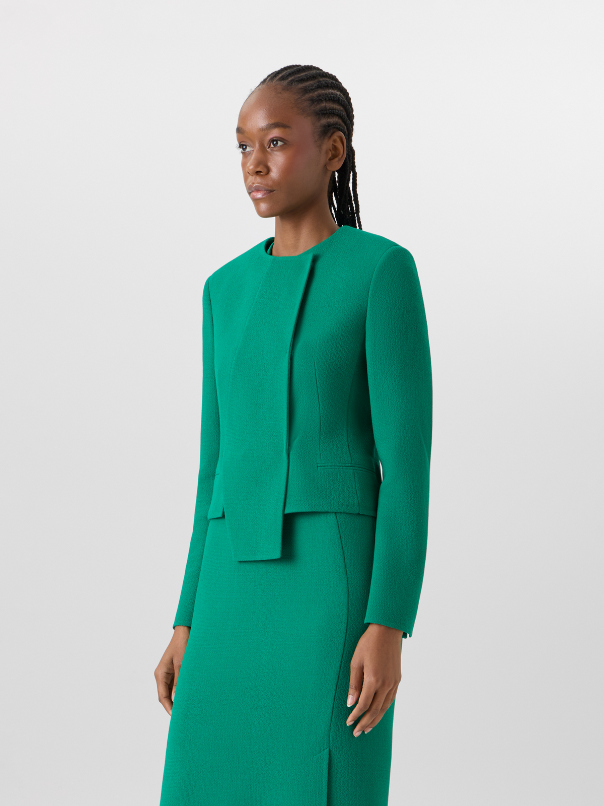 Designer Hemilio Short Jacket in Wool Double-Face - green #editorial