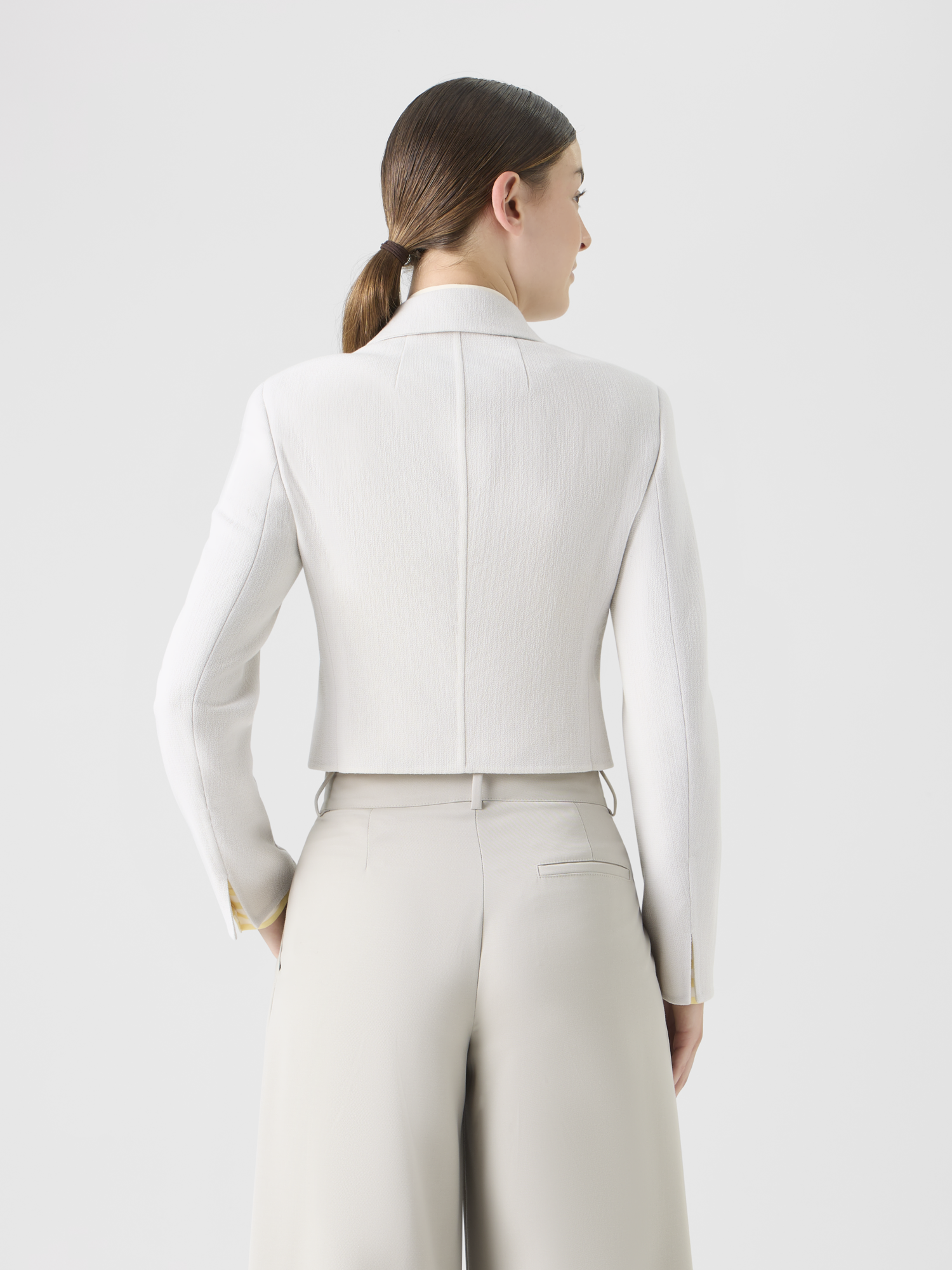 Designer Cropped Wool Crêpe Double-Face Jacket - grey 