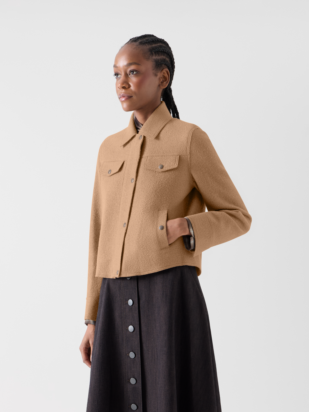 Designer Denim Style Jacket in Boiled Wool - brown 
