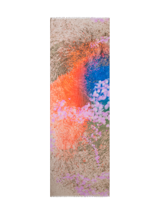 Designer Cashmere Silk Scarf with Waterlilly print - multicolor