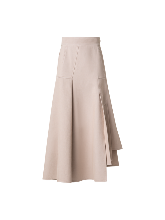 Designer Asymetrical Midi Skirt in Cotton Double-Face - neutral - pastel - beige