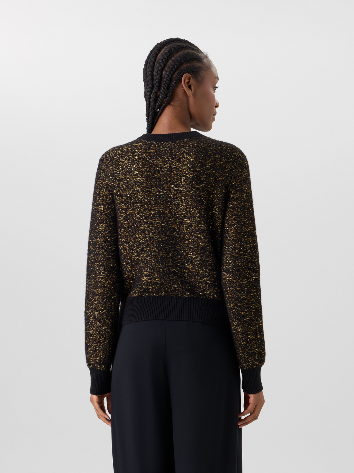 Designer Cashmere Lamé Sweater with Ribbed Trim - black 