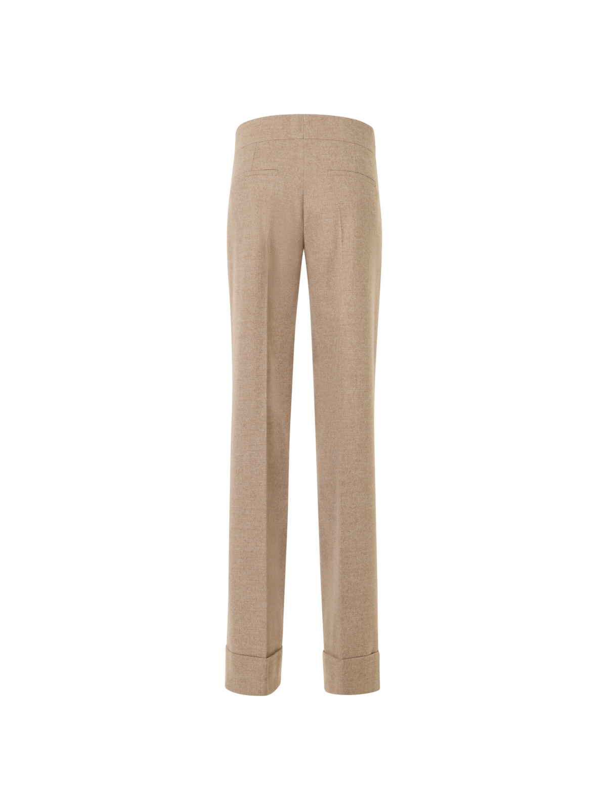 Designer Wide Leg Wool Flannel Pants with High Cuff - beige