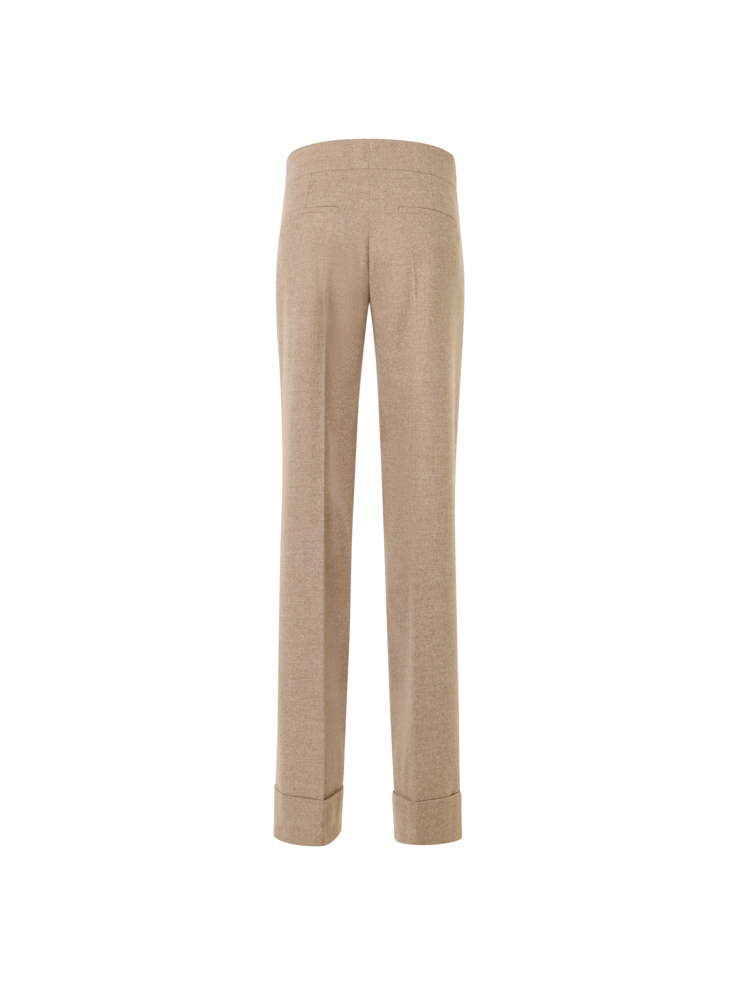 Designer Wide Leg Wool Flannel Pants with High Cuff - beige