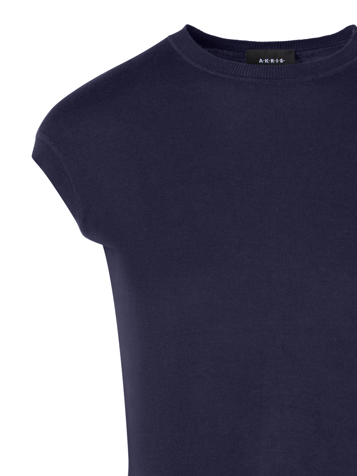 Designer Cap-Sleeve Cotton Sea Island Knit Top - navy