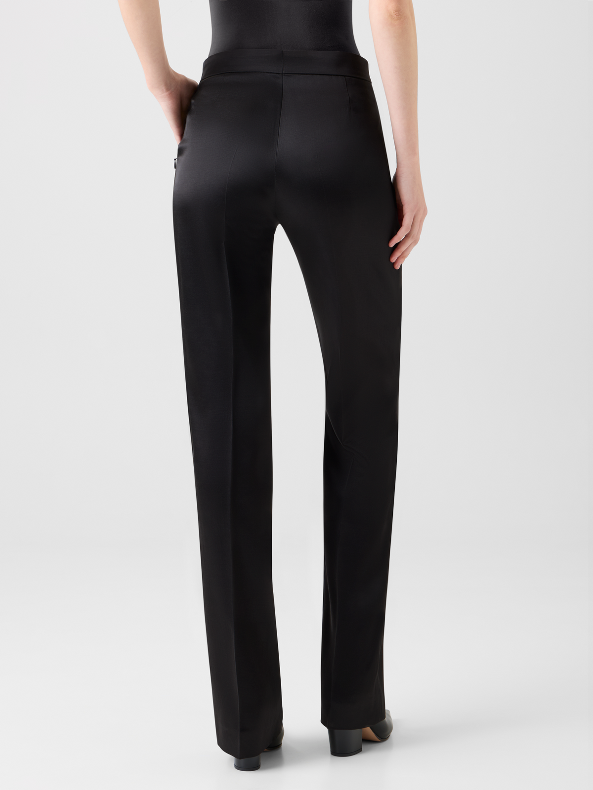 Designer Straight Wool Satin Pants - black - neutral #editorial
