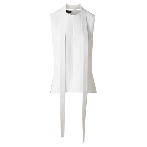 Sleeveless Tie Neck Blouse in Linen Blend