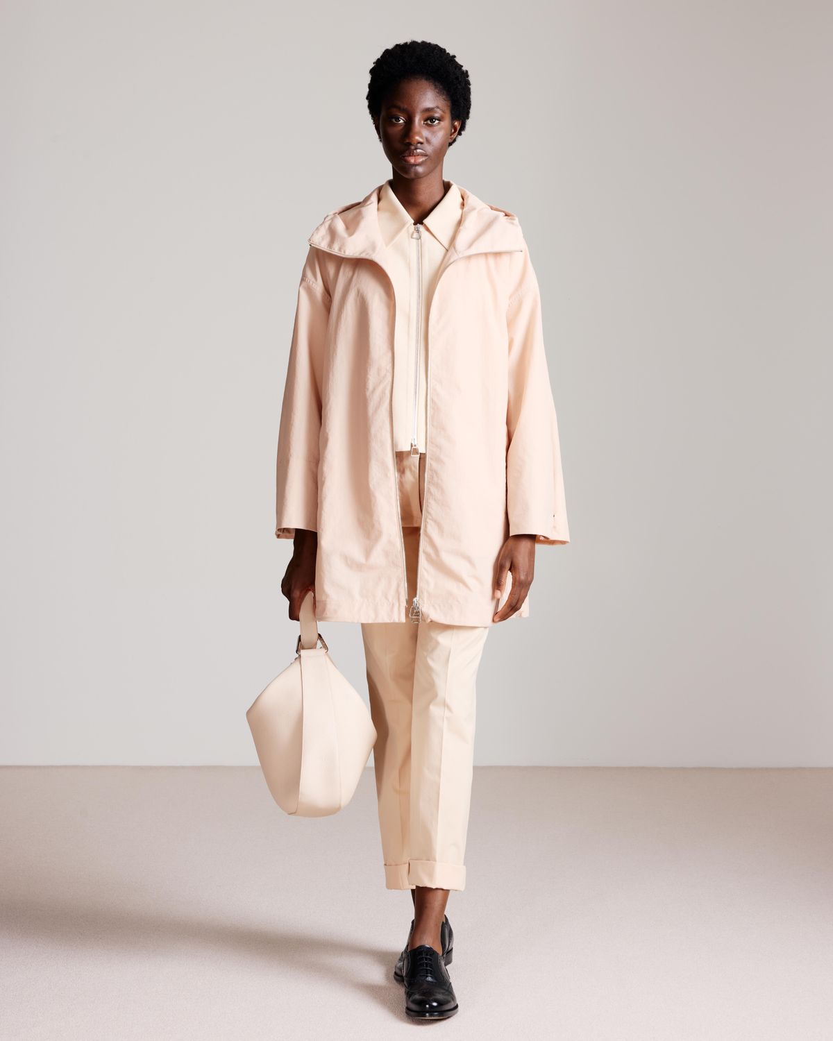 Designer Light Oversized Parka with Hood - pastel - pink #editorial