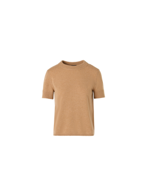 Designer Short-Sleeve Cashmere Knit Sweater - brown