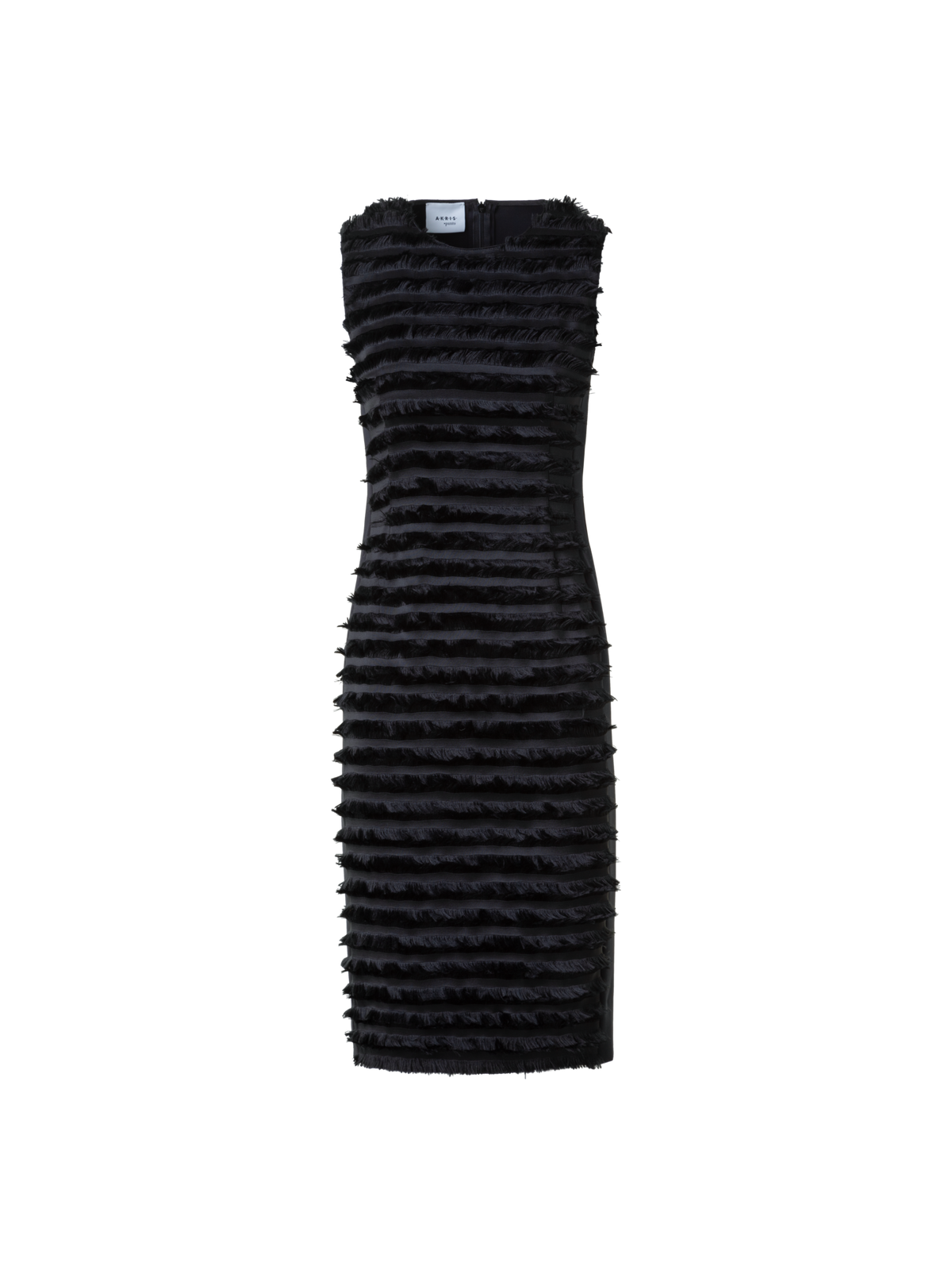 Designer Techno Midi Sheath Dress with Fringe Stripes - black - neutral