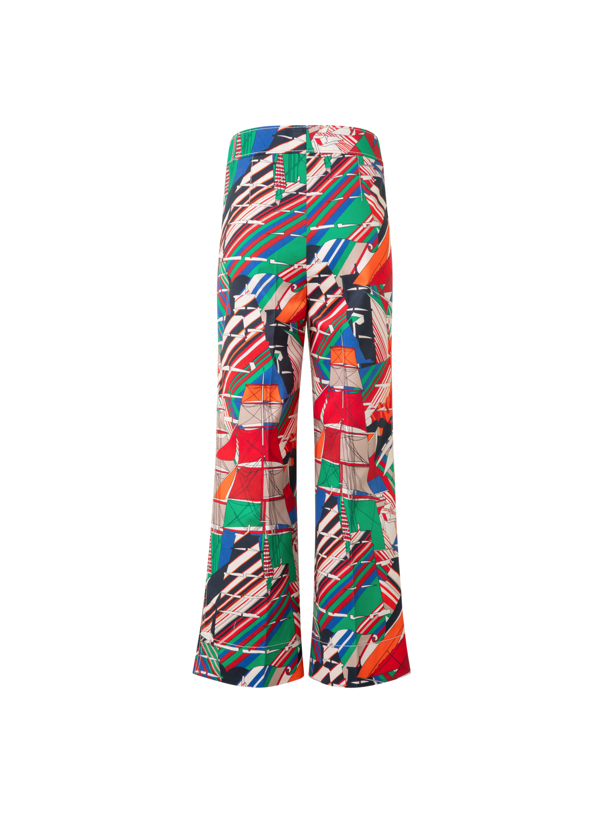 Designer Cropped Wide Denim Pants with Sea Clipper Print - multicolor