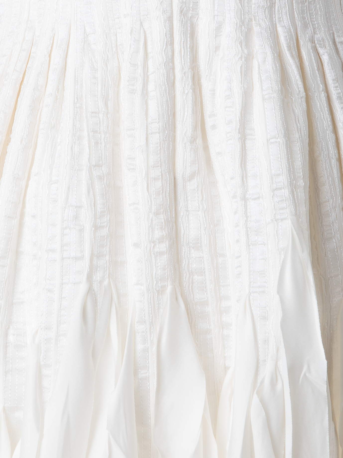 Designer Short Flared Silk Dress with Ribbon Loops Skirt - ecru - white