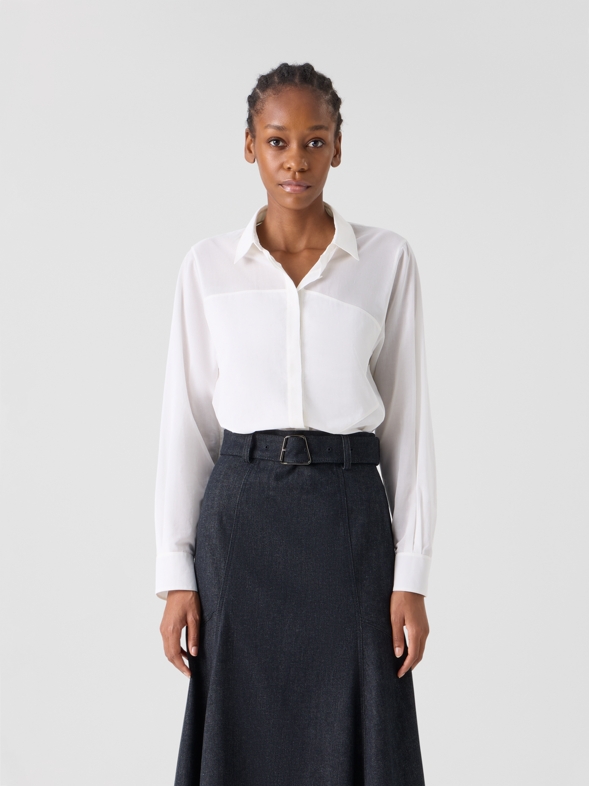 Designer Cotton Blouse with Polygon Inset - white