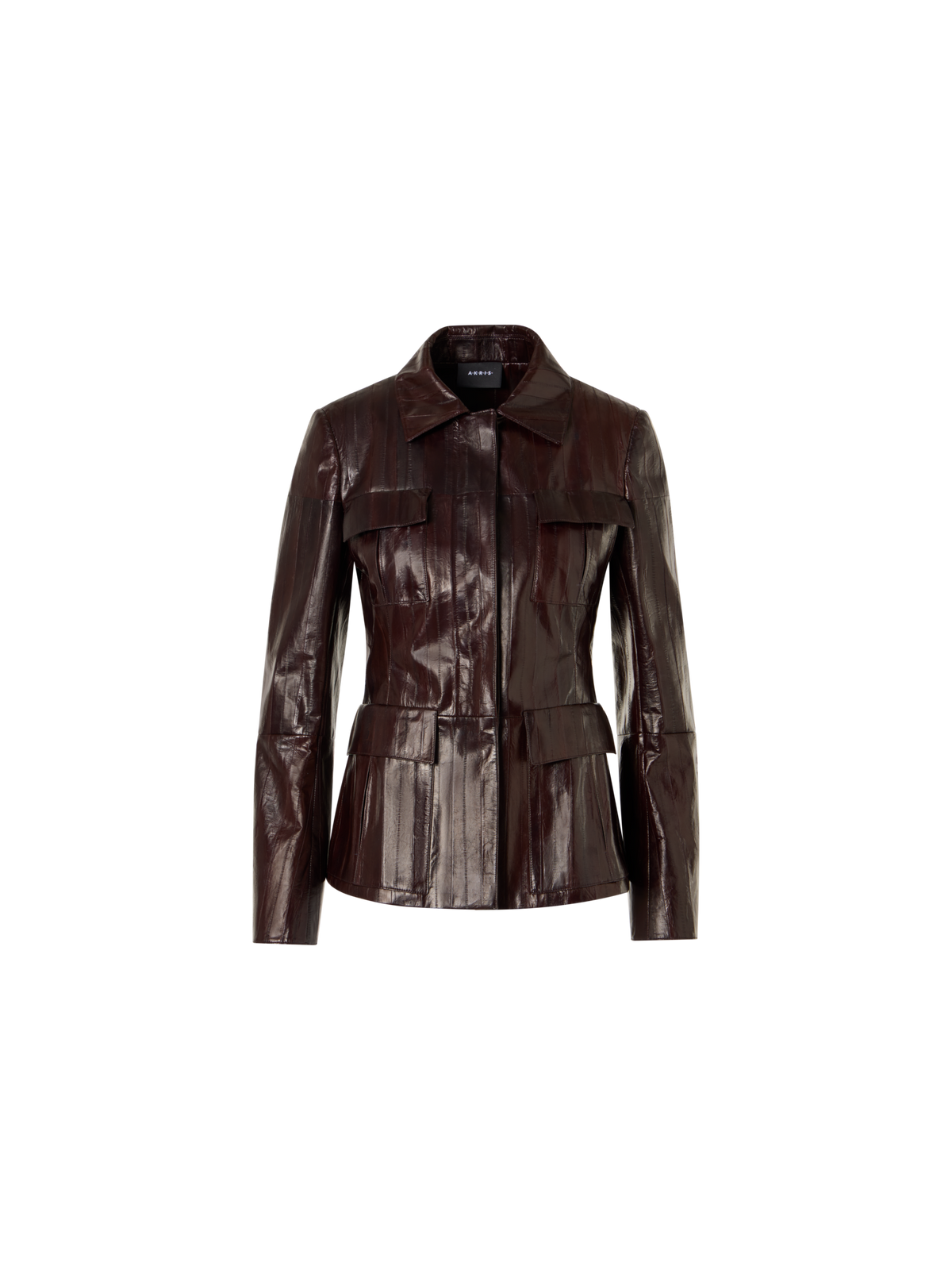 Designer Fitted Lacquered Eel Leather Jacket - brown