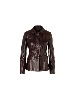 Designer Fitted Lacquered Eel Leather Jacket - brown