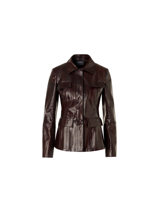Designer Fitted Lacquered Eel Leather Jacket - brown