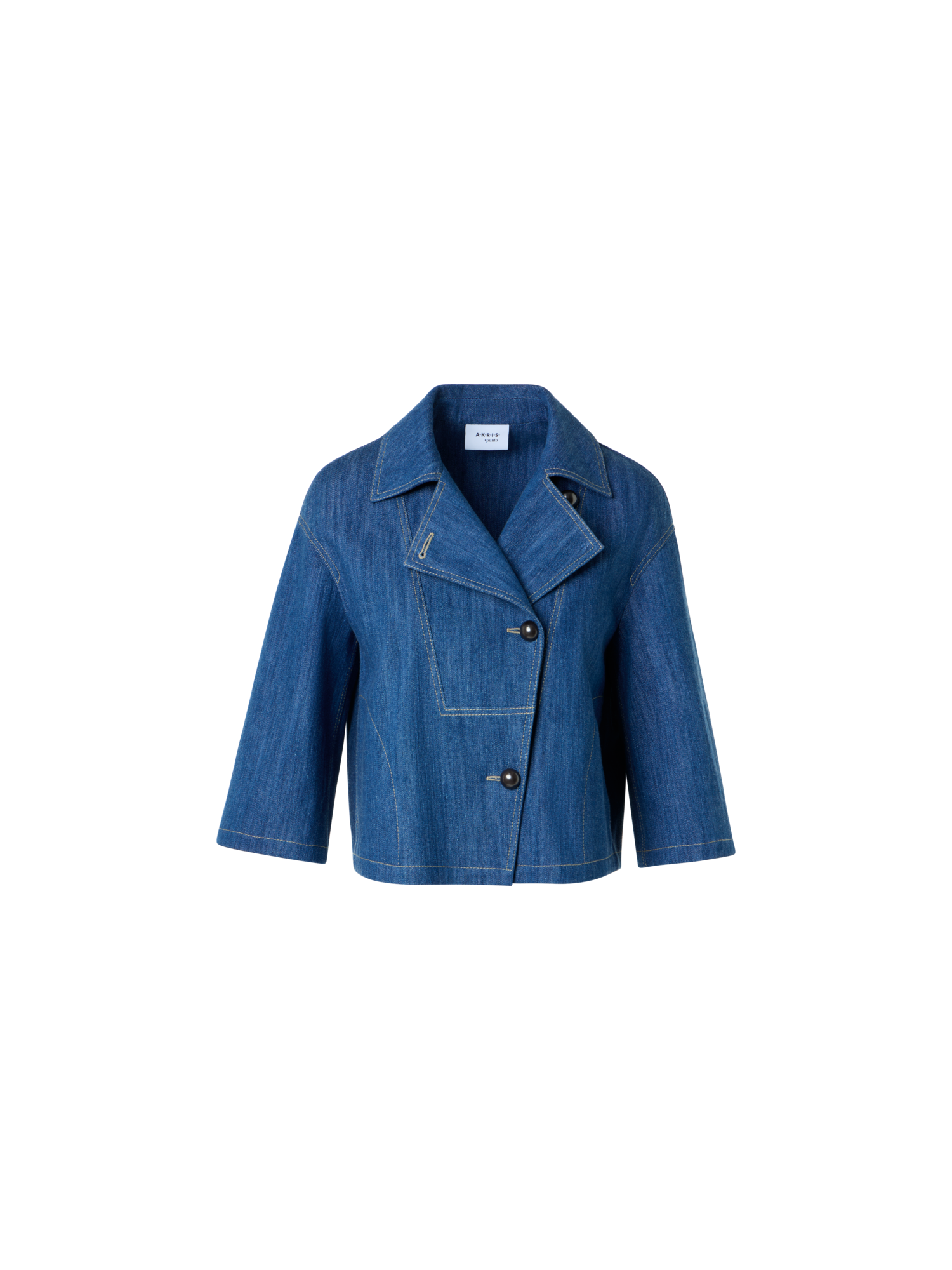 Designer Asymmetric Boxy Cropped Denim Jacket - blue