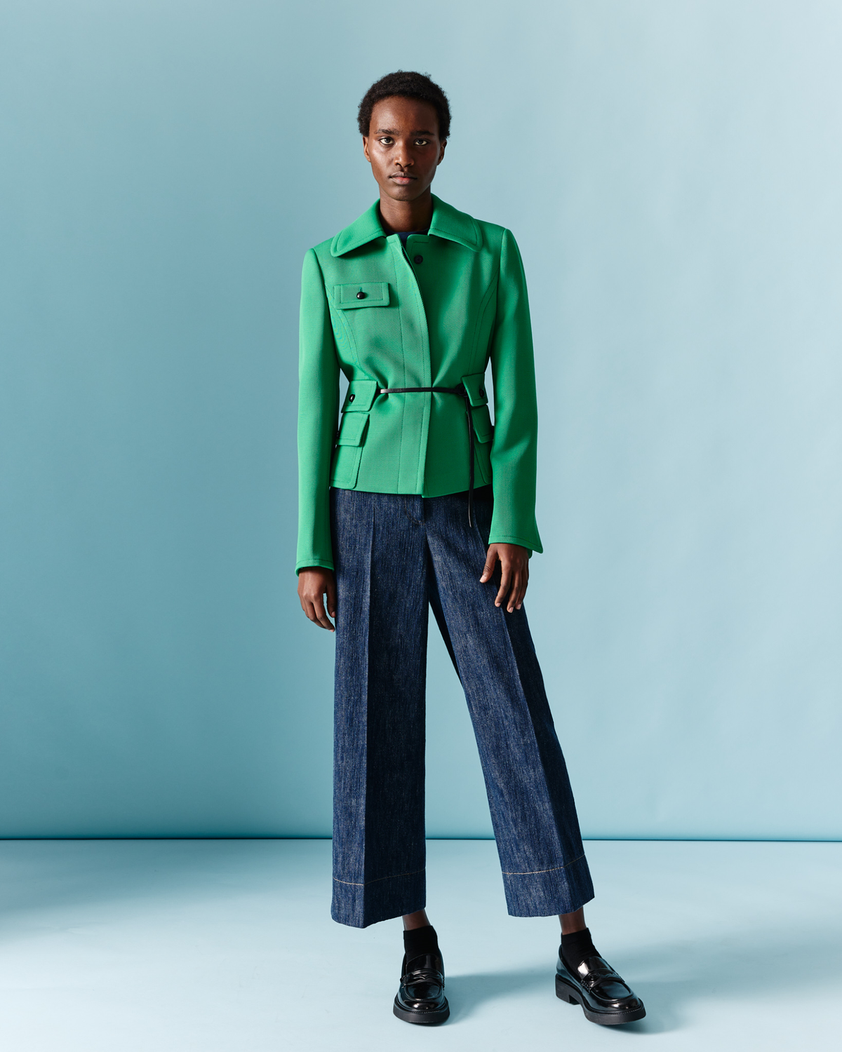 Designer Cropped Wide Cotton Wool Denim Pants - navy - blue #editorial