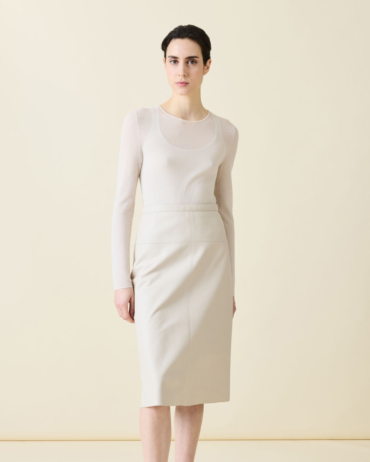 Designer Double Layered Knit Sweater in Sheer Cotton - neutral - pastel - beige #editorial
