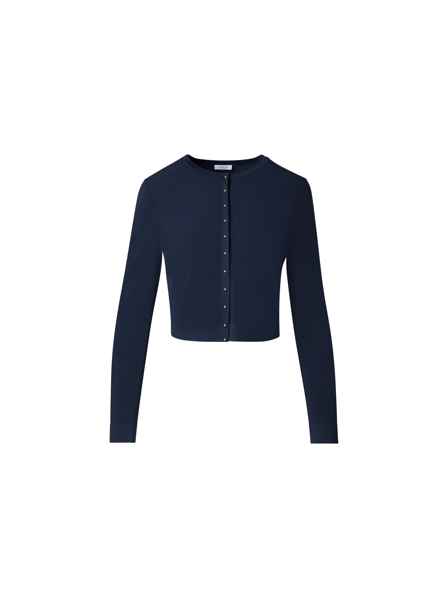 Designer Cropped Cardigan with Gold Buttons - navy - blue