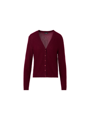 Designer Cashmere Lamé Cardigan with Fine Sequins - red