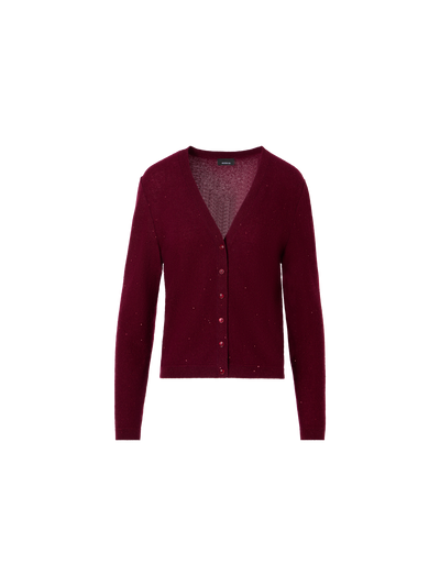 Designer Cashmere Lamé Cardigan with Fine Sequins - red
