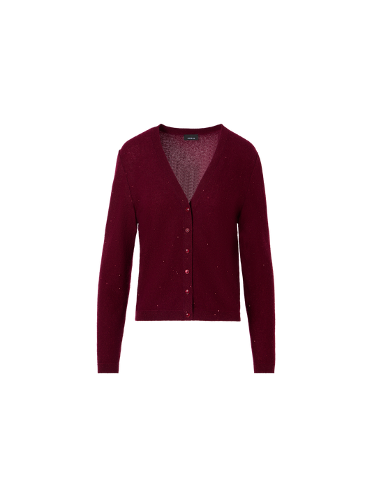 Designer Cashmere Lamé Cardigan with Fine Sequins - red