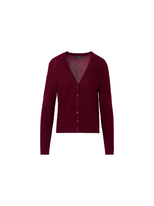 Designer Cashmere Lamé Cardigan with Fine Sequins - red