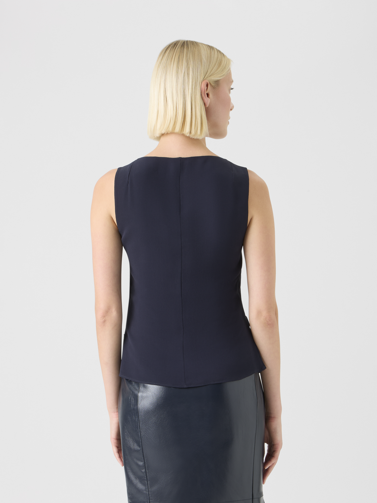 Designer Silk Georgette Scoop-Neck Top - navy - blue #editorial