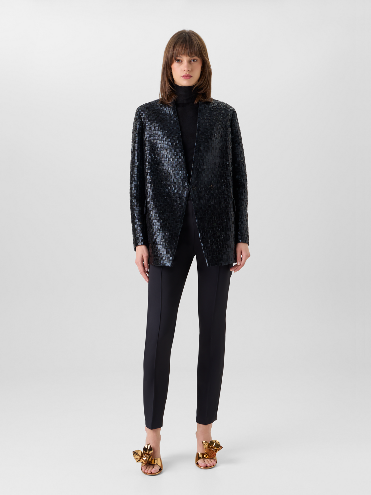 Designer Techno Metal Braid Cardigan Jacket - black 