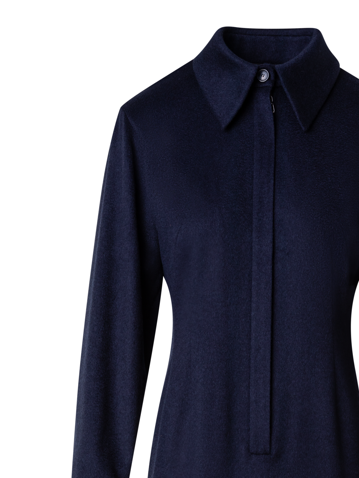 Designer Long Sleeves Cashmere Midi Shirt Dress - navy - blue