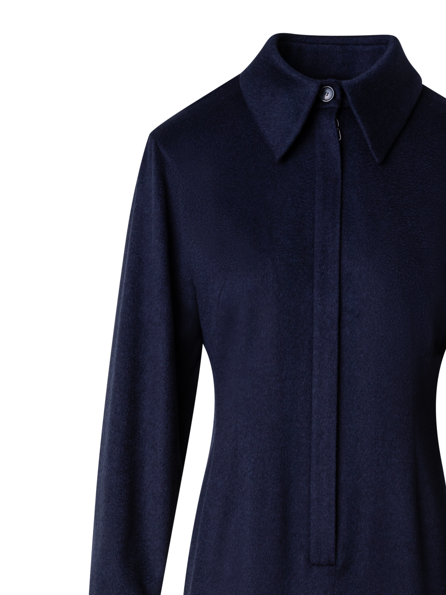 Designer Long Sleeves Cashmere Midi Shirt Dress - navy - blue