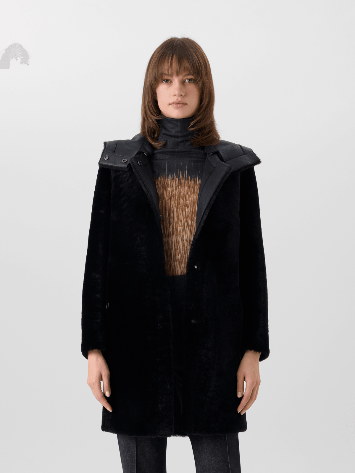 Designer Reversible Lamb Shearling Coat with Detachable Hood - black #editorial
