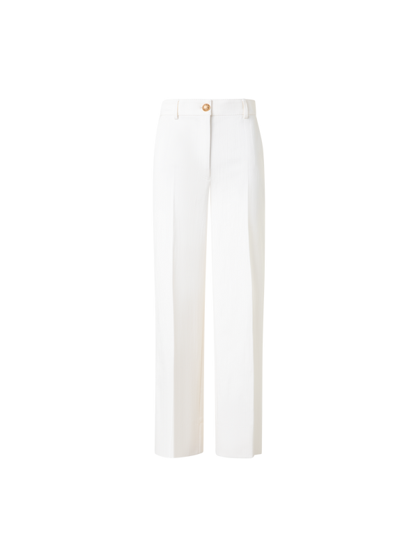Designer Cropped Wide Cotton Denim Stretch Pants - neutral - ecru - white