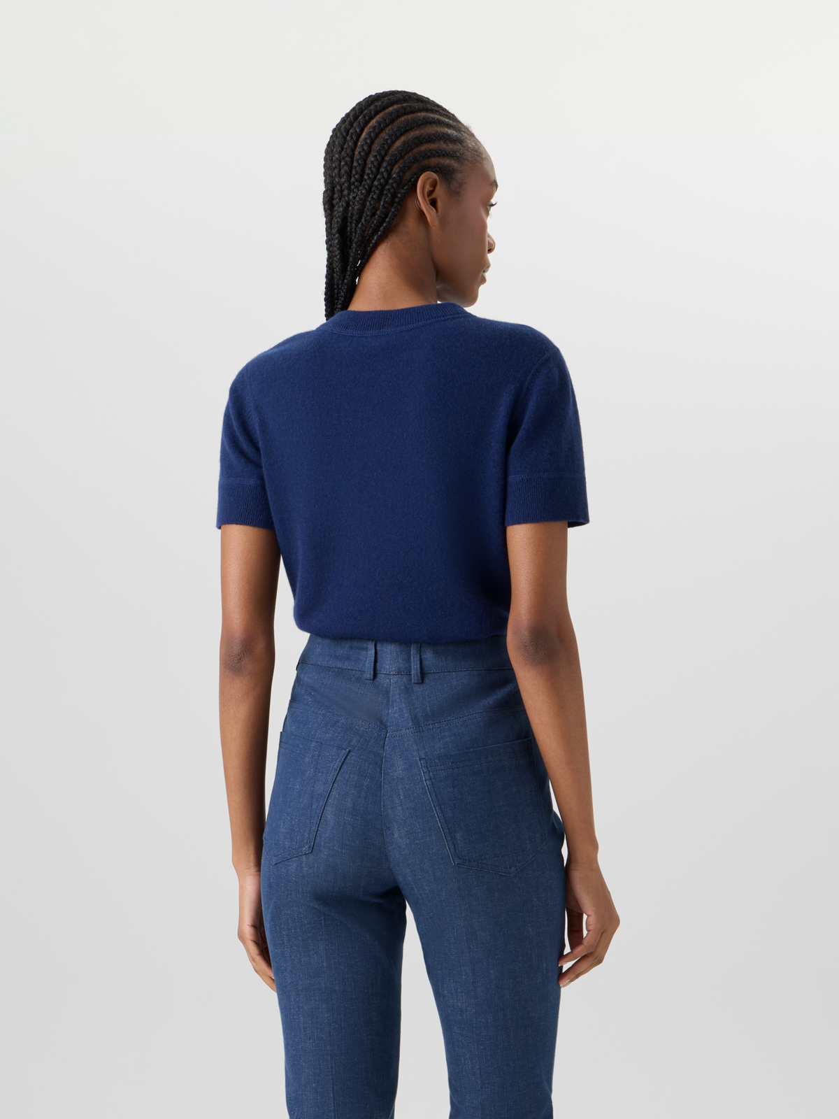 Designer Short-Sleeve Cashmere Knit Sweater - blue #editorial