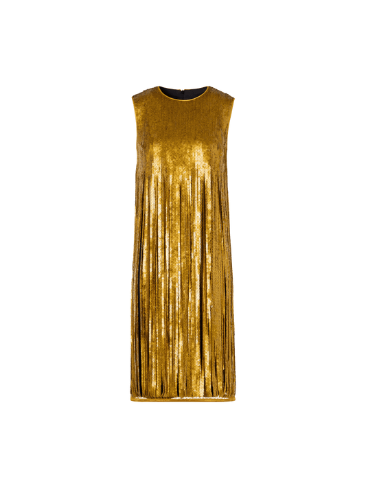 Designer Sequin Fringe Mini Dress - gold