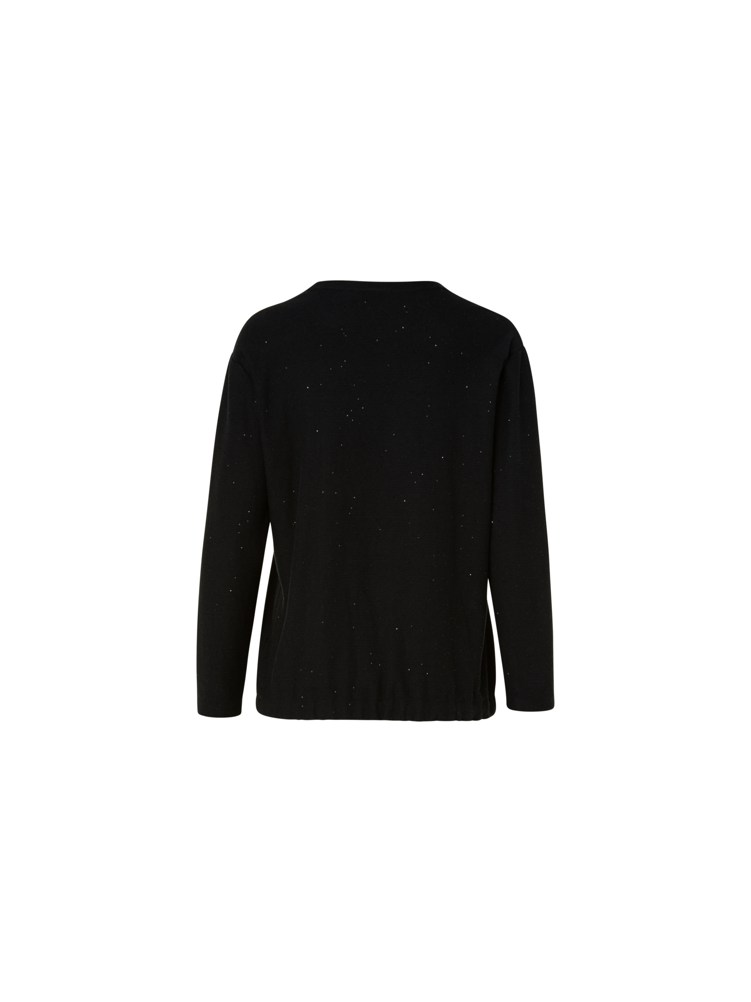 Designer Oversized Linen Blend Pullover with Fine Sequins and Drawstring Hem - black