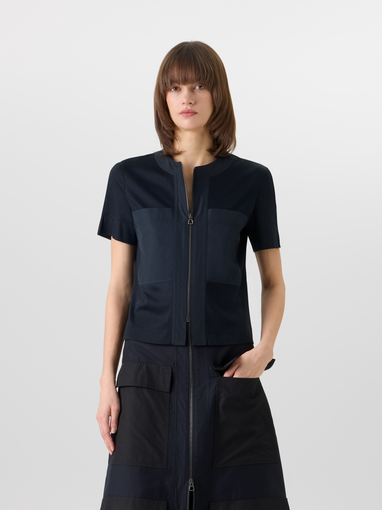 Designer Short-Sleeve Cotton Jersey Blouse - black 