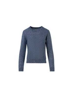 Designer Knit Sweater in Linen Cotton with Micro Sequins - blue