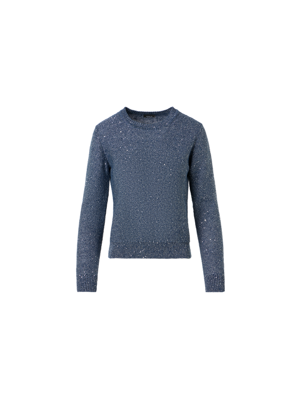 Designer Knit Sweater in Linen Cotton with Micro Sequins - blue