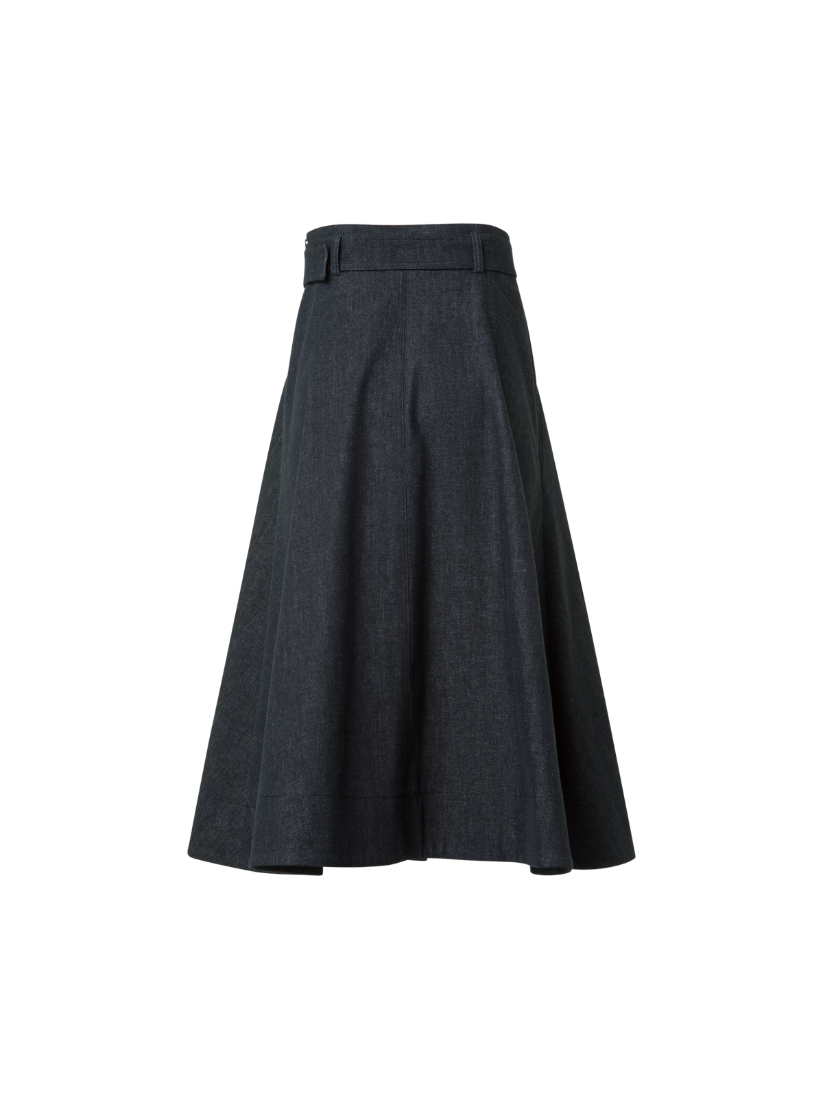 Designer Flared A-Line Midi Skirt in Cotton Denim - black - neutral