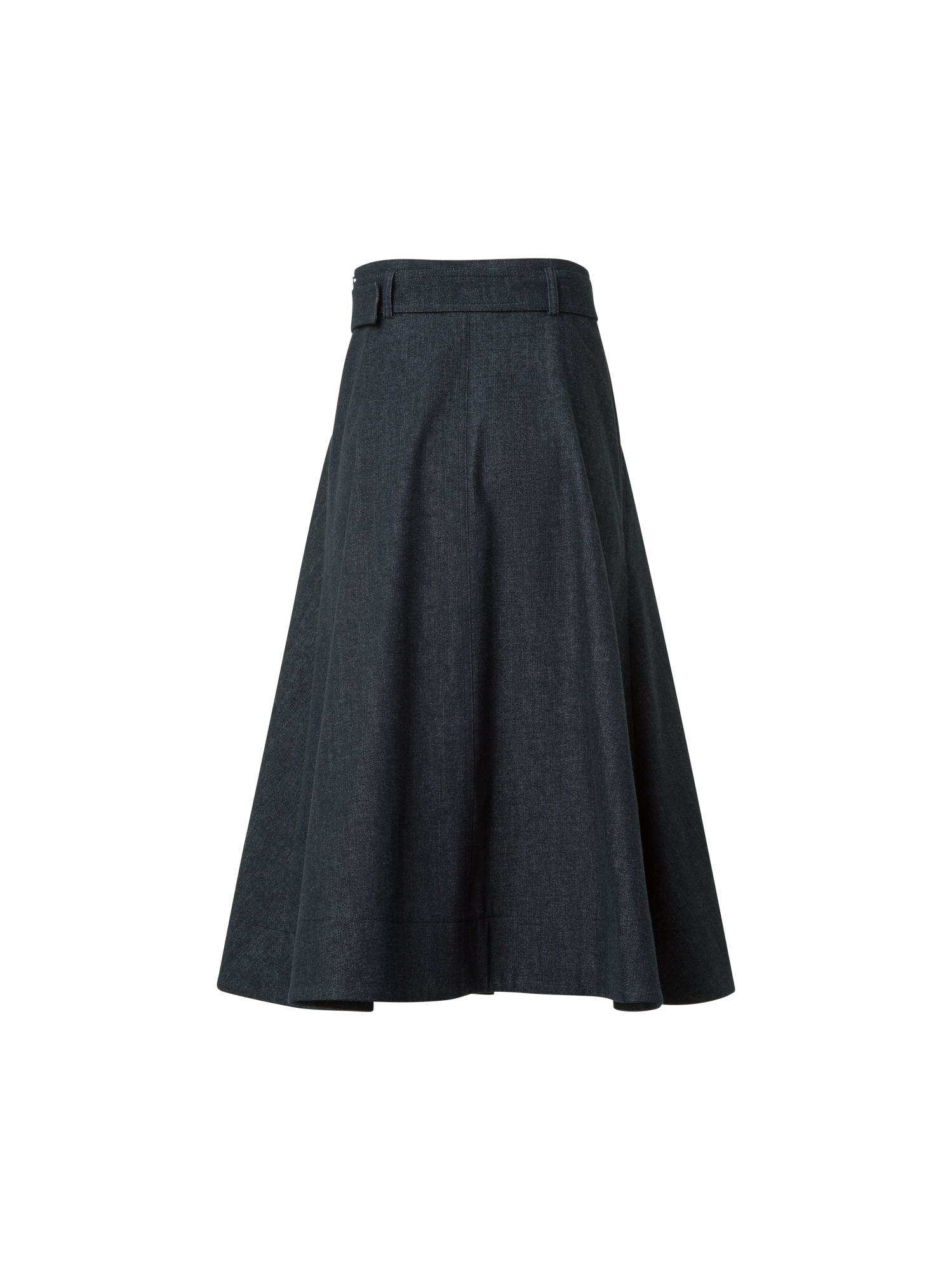 Designer Flared A-Line Midi Skirt in Cotton Denim - black - neutral