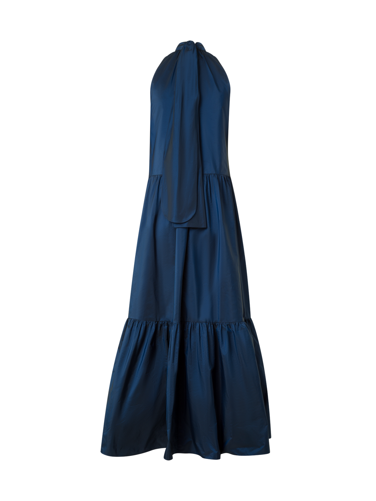 Designer Halter Maxi Dress in Tiered Techno Taffeta - neutral - navy - blue