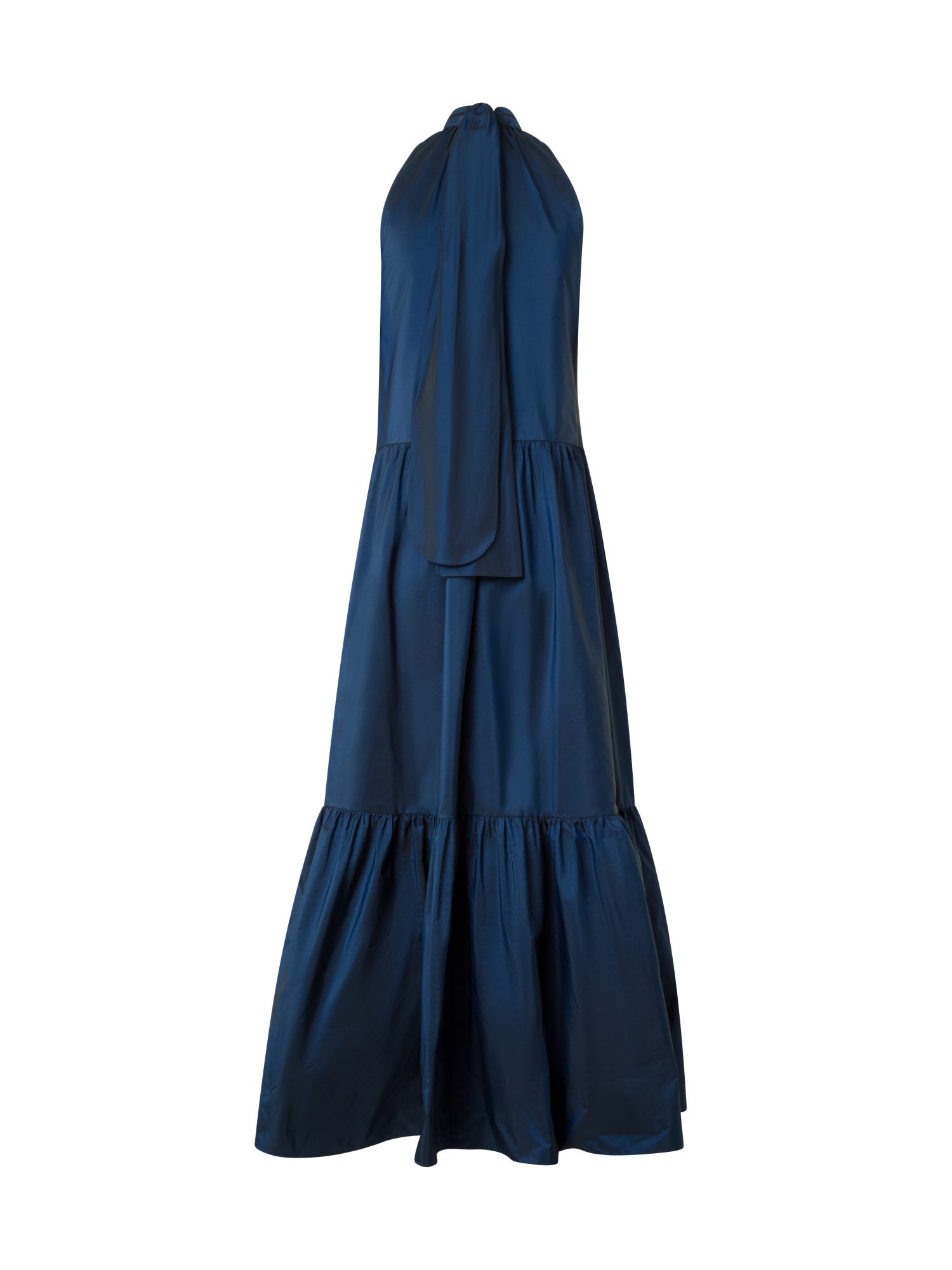 Designer Halter Maxi Dress in Tiered Techno Taffeta - neutral - navy - blue