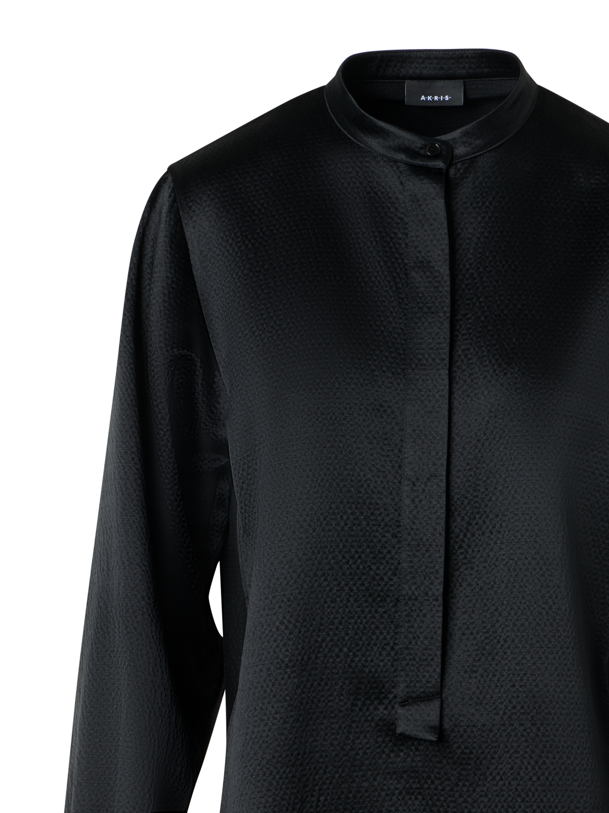 Designer Sleek Tunic Blouse in Hammered Silk Wool Satin - black