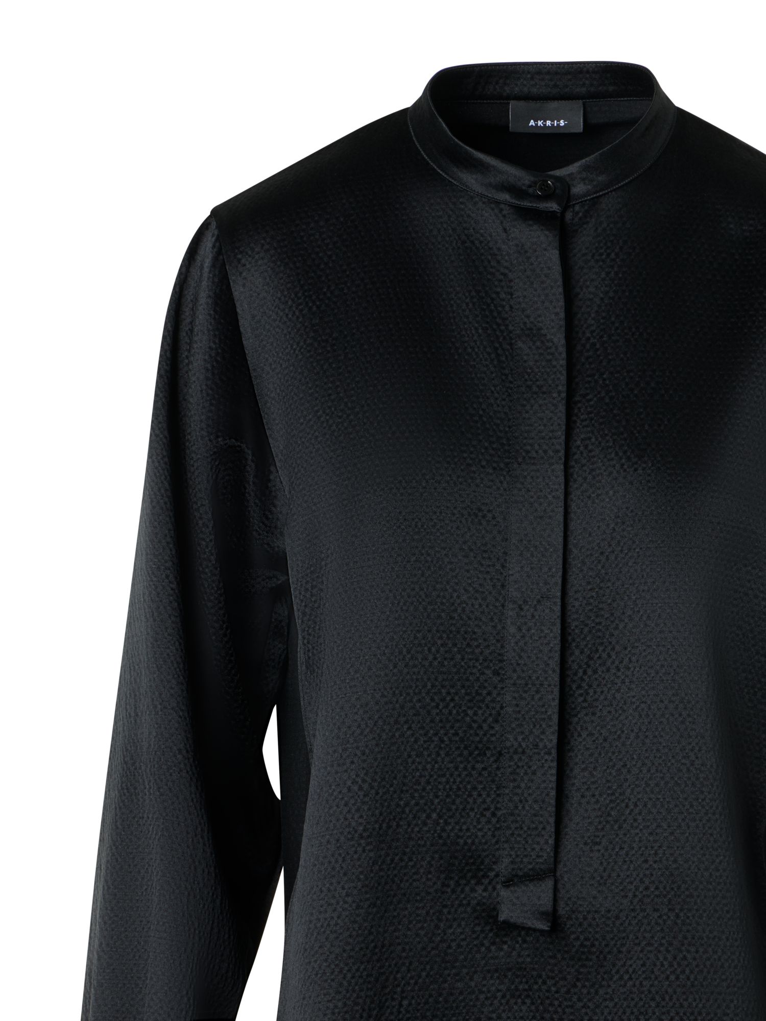 Designer Sleek Tunic Blouse in Hammered Silk Wool Satin - black