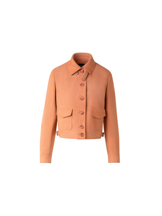 Designer Leather Bomber Jacket - pastel - beige - orange